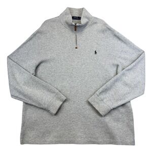 Polo Ralph Lauren Sweater Mens 2XL Gray Quarter Zip Mock Neck Cotton Pony Logo